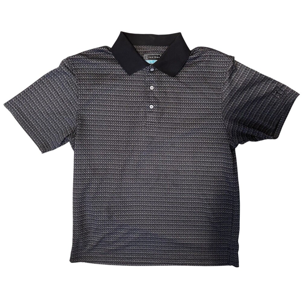 PGA Tour Black Geometric Pattern Golf Polo Shirt Size Large